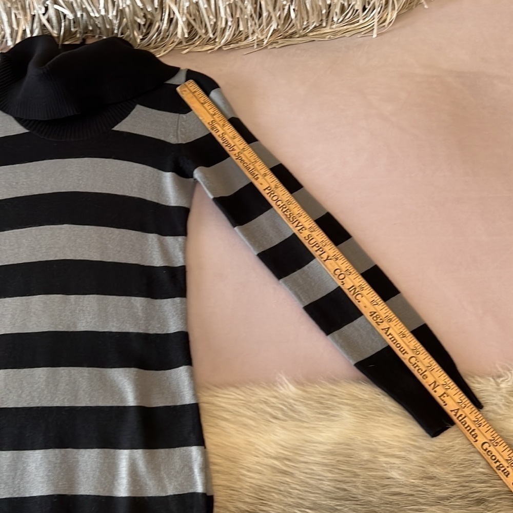 PLANET GOLD Black Gray S Striped Long Sleeve Turtleneck Sweater Dress Y2K Warm - Picture 9 of 12